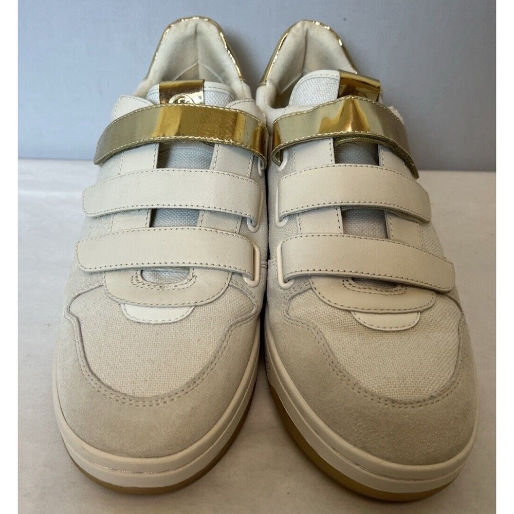 Michael Kors Gertie Tennis Shoes Mens 9.5‎ Cream Gold Low Top Sneakers - Picture 4 of 16